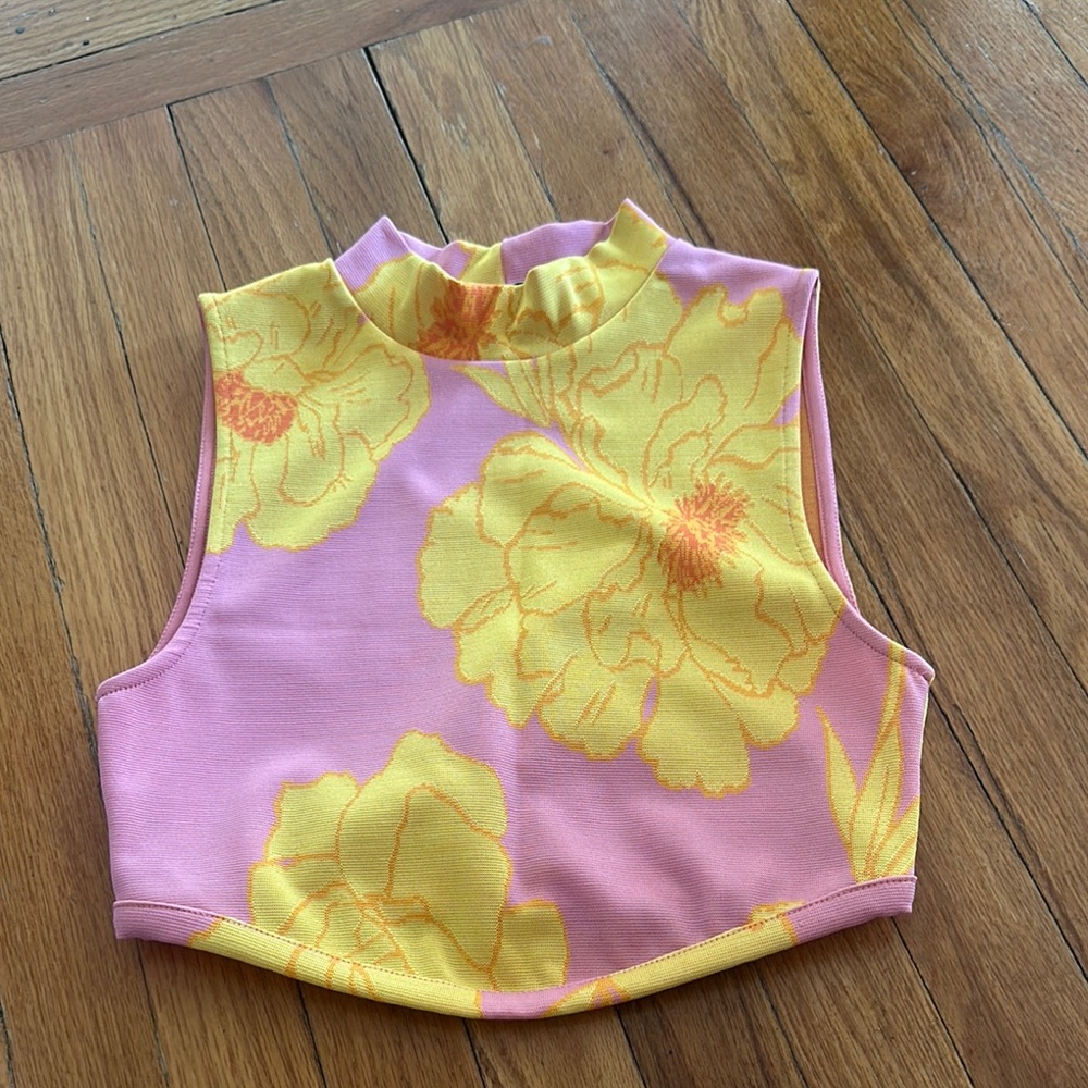 Zara Pink & Yellow Floral Sleeveless Top Size S